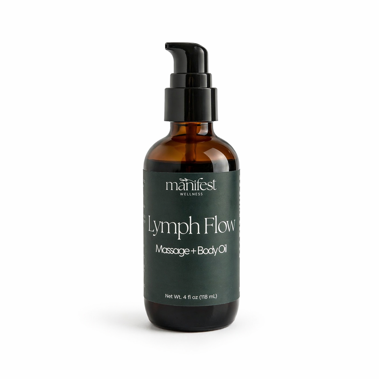 Bottle of Lymph Flow Massage & Body Oil by Manifest Wellness on a white background