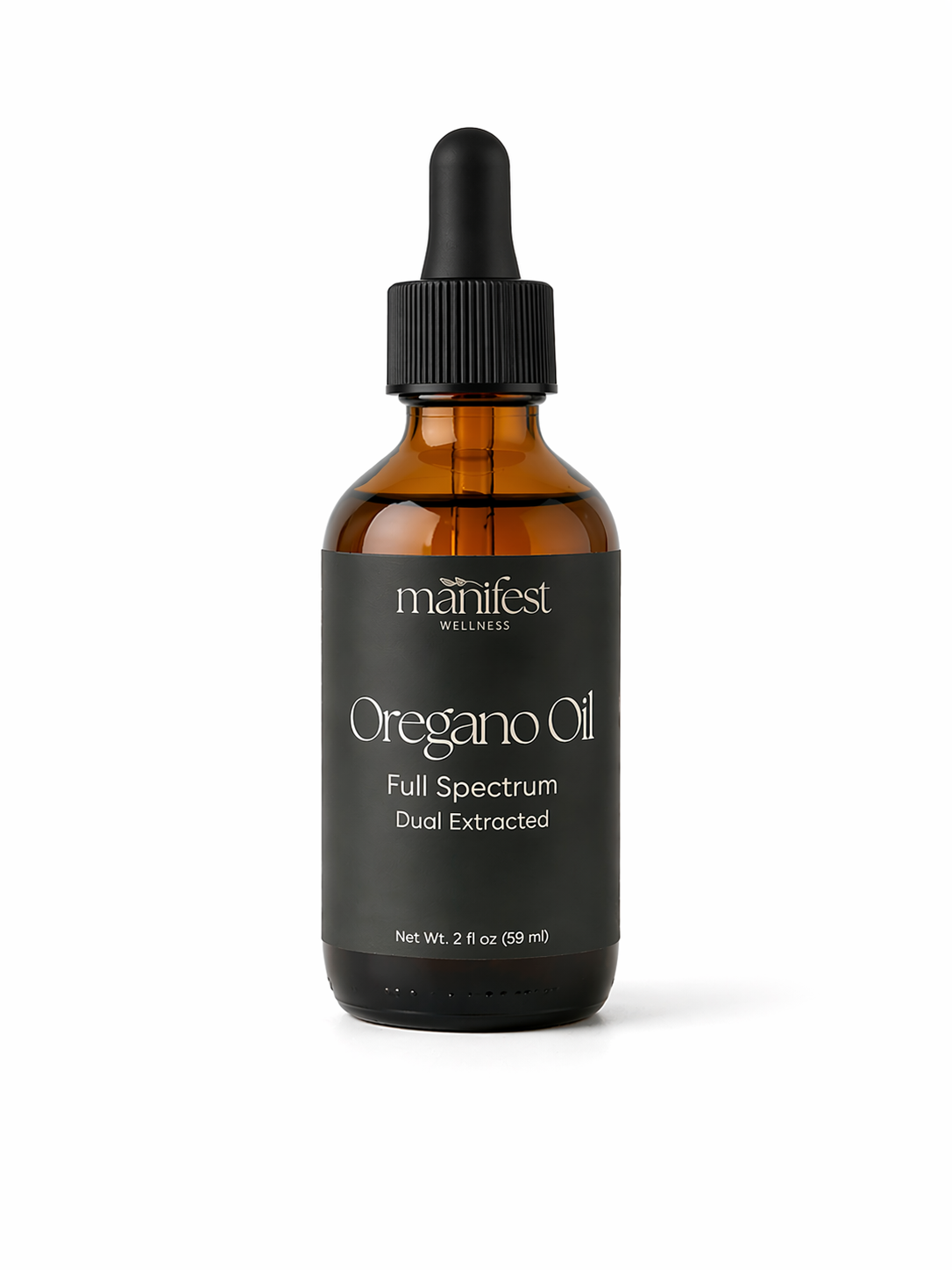 Bottle of manifest wellness Oregano Oil on a white background