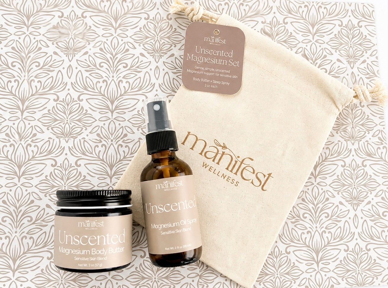 Magnesium Unscented Body Butter + Oil Set for Sensitive Skin and Daily Use