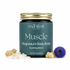 Manifest Wellness Muscle Magnesium Body Butter jar blue tansey and frankincense herbs on a white background