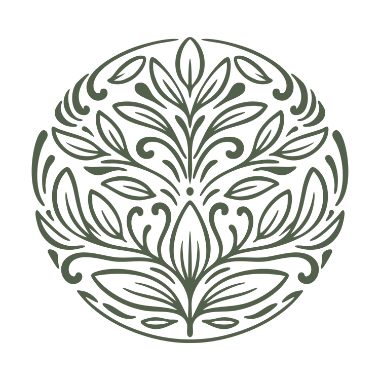 Manifest Wellness decorative leaf pattern in a circular design on a white background