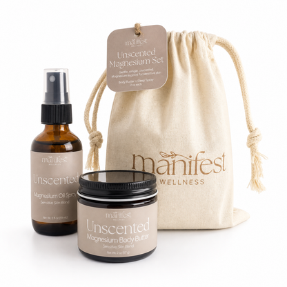 Magnesium Unscented Body Butter + Oil Set for Sensitive Skin and Daily Use