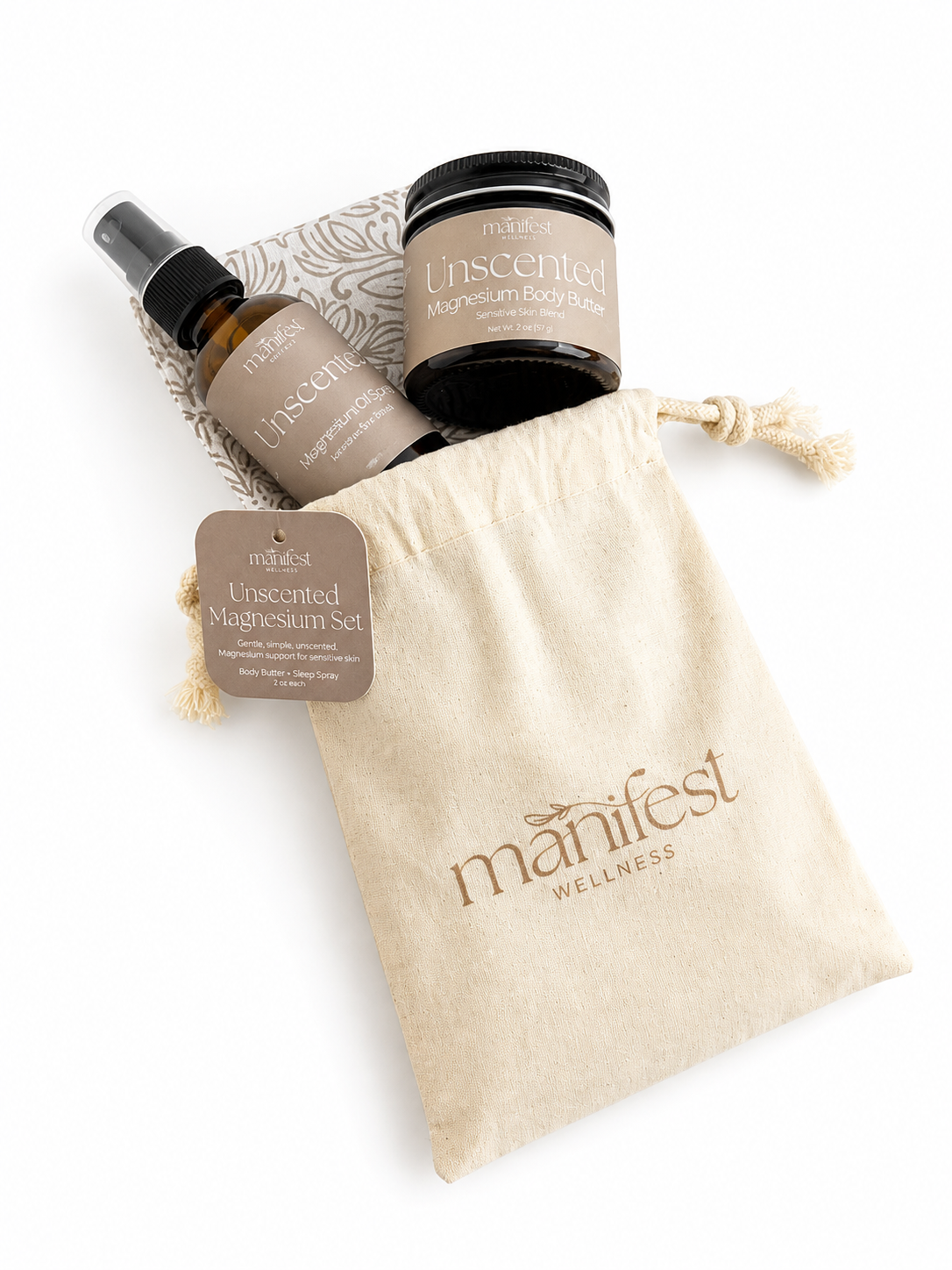 Magnesium Unscented Body Butter + Oil Set for Sensitive Skin and Daily Use