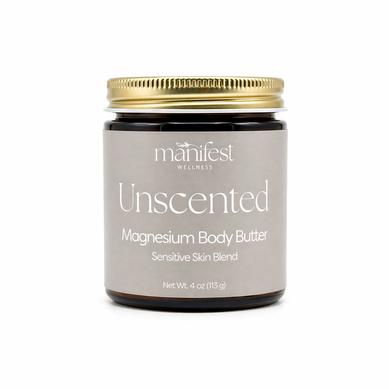 Manifest Wellness Unscented Magnesium Body Butter jar on a white background