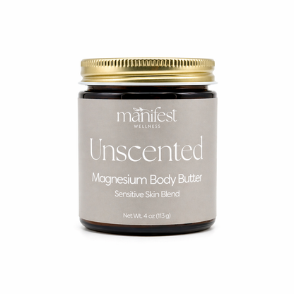Manifest Wellness Unscented Magnesium Body Butter jar on a white background