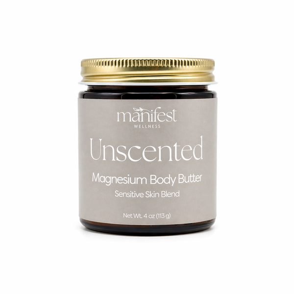Manifest Wellness Unscented Magnesium Body Butter jar on a white background